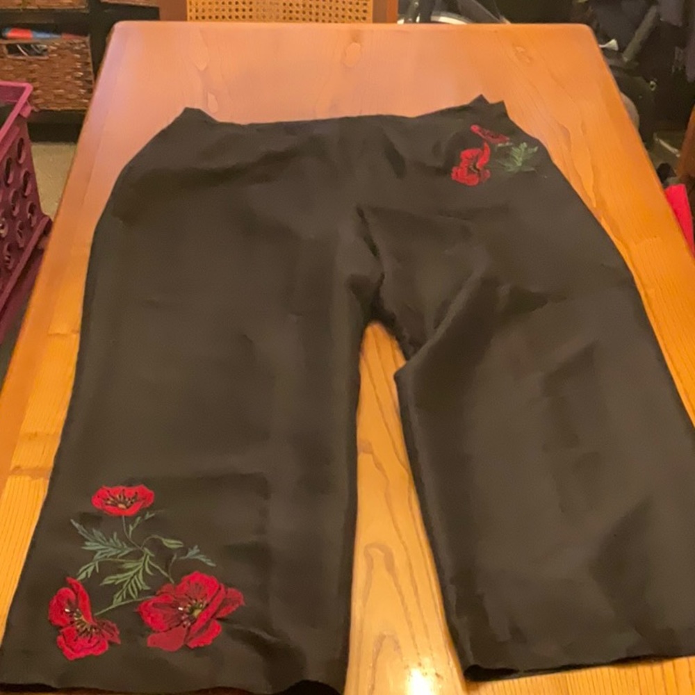 Women’s floral embroidered silk pants